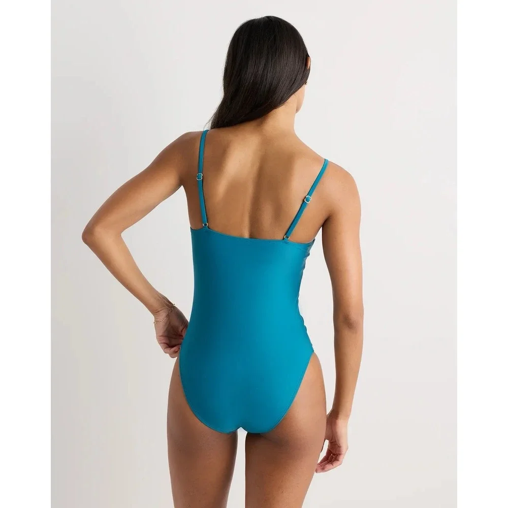 NWT Quince Lagoon Teal Blue Italian Cami One-Piece Swimsuit Size Medium